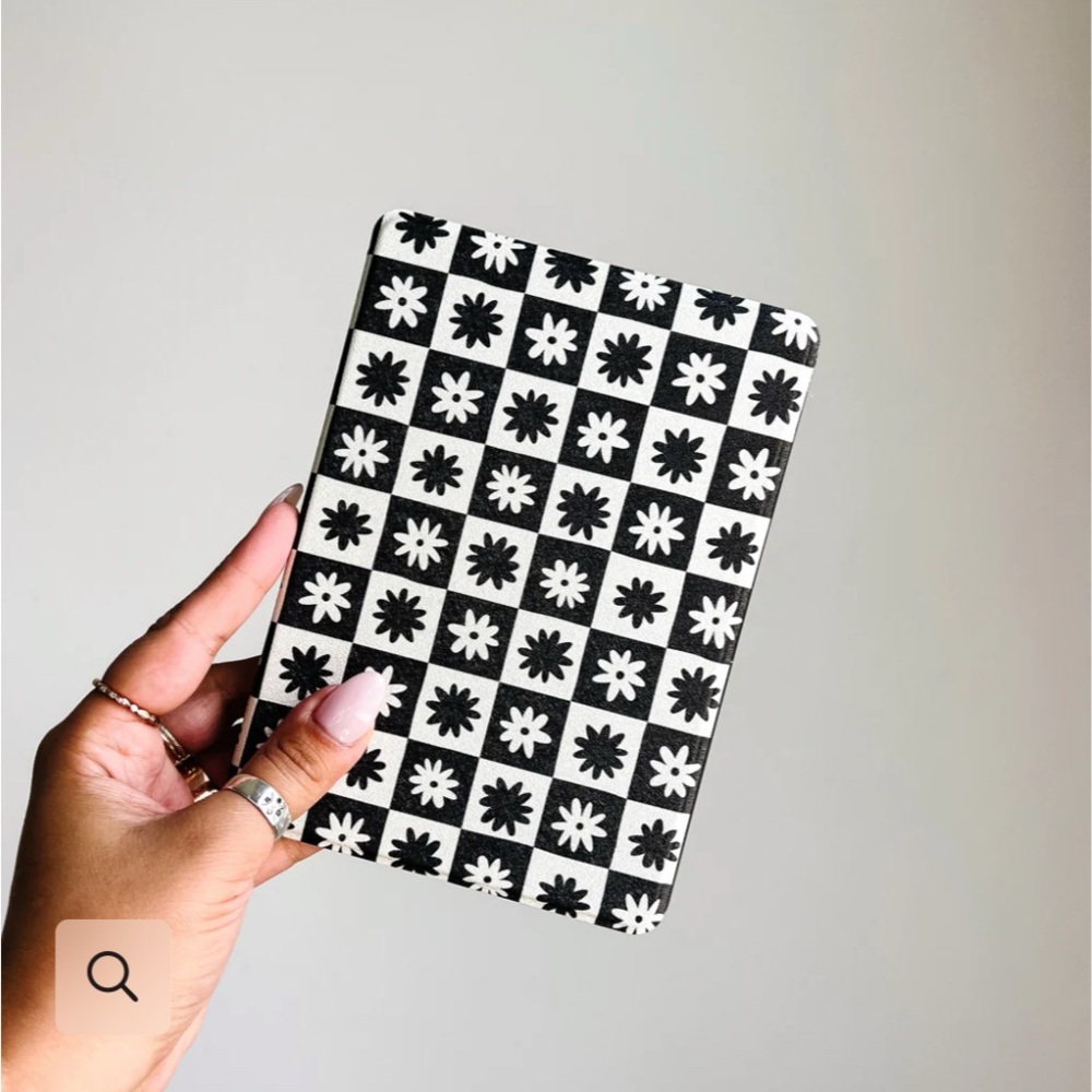 Black and White Floral Checkered Notebook
